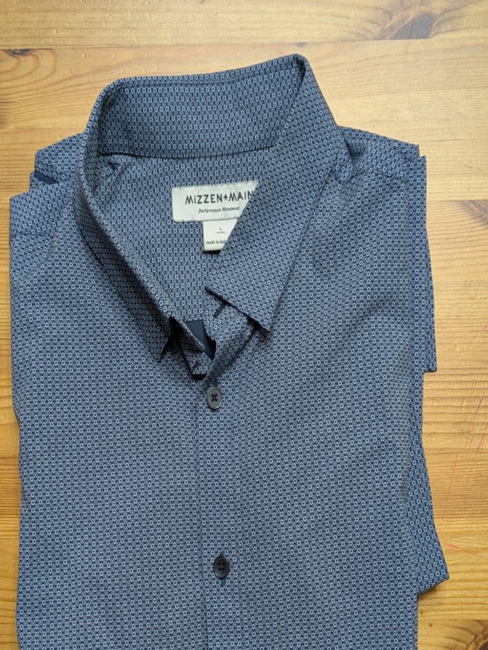 Mizzen + Main Short Sleeve Button Up Shirt Mens Large Trim Fit Blue